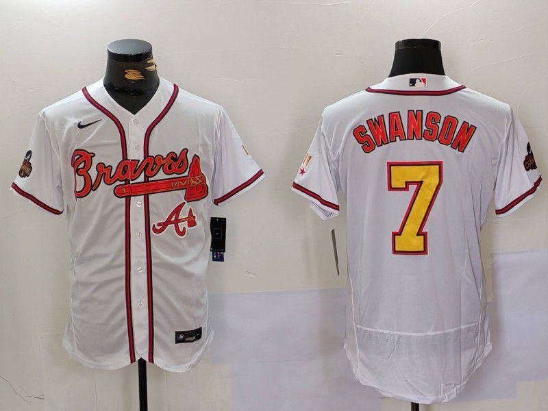 Men Atlanta Braves #7 Swanson White Elite 2024 Nike MLB Jersey style 9023